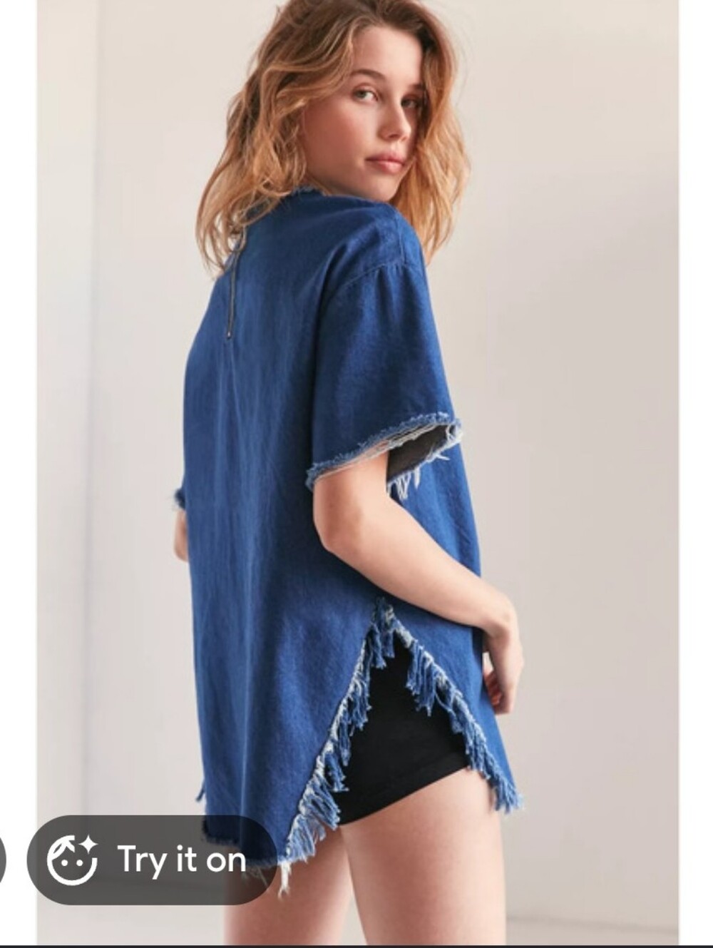 BDG Blue Denim Raw Fringe Side-Slit Tunic